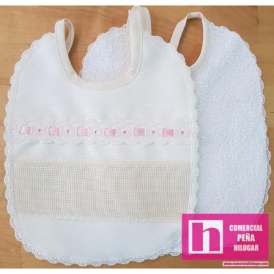 54706 MAY BABERO PIQUE+PANAMA+PASACINTAS 18X21 POLIESTER 60%-ALGODON 40% BEIG/ROSA Venta en piezas de 3.00 U