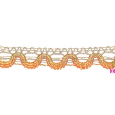 56828 ANAUEL PUNTILLA BOLILLO 30 MM. POLIESTER 50%-ALGODON 50% CAMEL/NARANJA MATIZADO Venta en piezas de 15.00 M