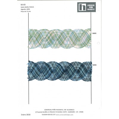 56836 YEIALEL GALON BOLILLO 50 MM. ALGODON 100% AZUL MATIZADO Venta en piezas de 15.00 M