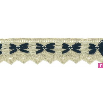 56840 MITZRAEL PUNTILLA BOLILLO 35 MM. ACRILICO PERLE 70%-POLIESTER 30% CRUDO/VERDE Venta en piezas de 15.00 M