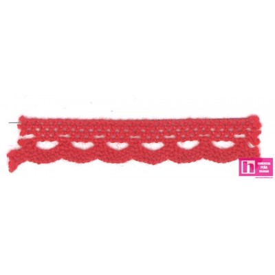 58166 PUNTILLA BOLILLO ARIEL 10 MM. ALGODON 100% ROJO Venta en piezas de 25.00 M