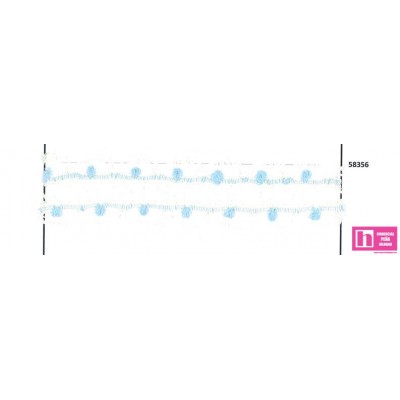 58356 MIMOSO GALON PASACINTAS BOLILLO 40 MM ACRILICO 100% MARFIL/CELESTE Venta en piezas de 30.00 M