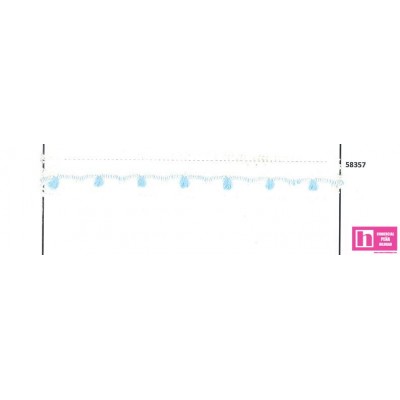 58357 MIMOSO PUNTILLA PASACINTAS BOLILLO 20 MM ACRILICO 100% MARFIL/CELESTE Venta en piezas de 30.00 M