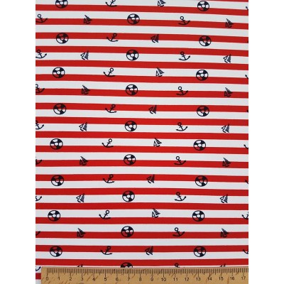60451 LICRA BAÑO MARINERO (02) 1.50 M. POLIAMIDA 82%-EA.18% BLANCO/ROJO Venta en piezas de 1.00 C