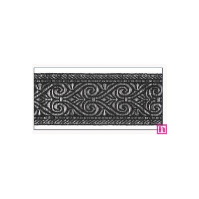 606031-30-105 CINTA JACQUARD MINOS 30 MM. POLIESTER 100% NEGRO/PLATA Venta en piezas de 10.00 M