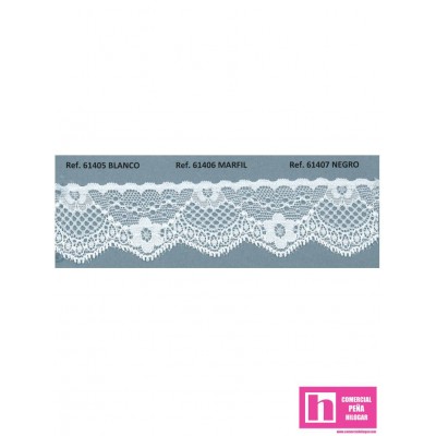 61405 PUNTILLA NYLON  ELASTICO CARLOS 35 MM. POLIAMIDA 100% BLANCO Venta en piezas de 20.00 M