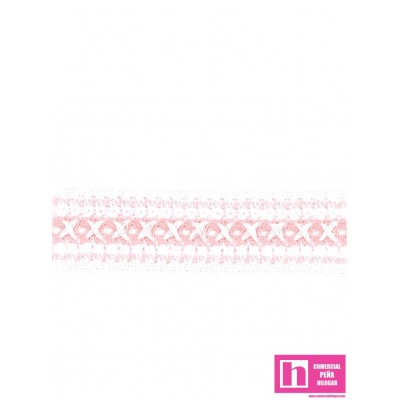 61513 ENTREDOS BOLILLO FABRICIO 40 MM. POLIESTER 100% BLANCO/ROSA Venta en piezas de 15.00 M