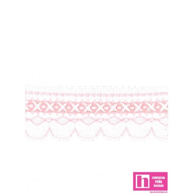 61514 PUNTILLA BOLILLO FABRICIO 55 MM. POLIESTER 100% BLANCO/ROSA Venta en piezas de 15.00 M