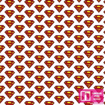 62727 TEJIDO ESTAMPADO LOGO SUPERMAN (01) 1.50 M. ALGODON 100%. 180 HILOS. BLANCO Venta en piezas de 10.00 M