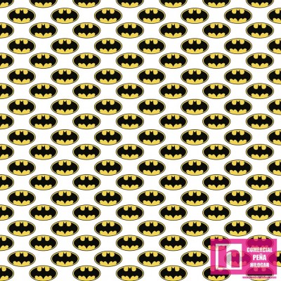 62728 TEJIDO ESTAMPADO LOGO BATMAN (03) 1.50 M. ALGODON. 180 HILOS. 100% BLANCO Venta en piezas de 10.00 M