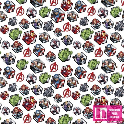 62731 TEJIDO ESTAMPADO ADVENGERS (01) 1.50 M. ALGODON 100%. 180 HILOS. BLANCO Venta en piezas de 10.00 M