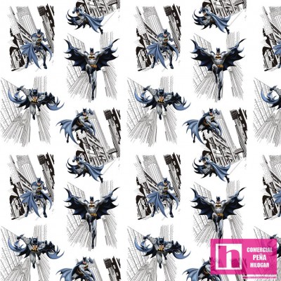 62732 TEJIDO ESTAMPADO BATMAN STREET (05) 1.50 M. ALGODON 100%. 180 HILOS. BLANCO Venta en piezas de 10.00 M