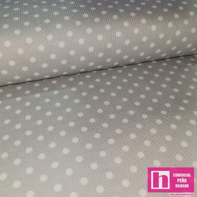 64172-1001 PIQUE ESTAMPADO BERNAL (12)-TOPOS 1.60 M. 170 GR/M2. ALGODON 100% GRIS/BLANCO Venta en piezas de 6.00 M