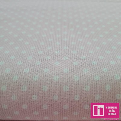 64172-4000 PIQUE ESTAMPADO BERNAL (09)-TOPOS 1.60 M. 170 GR/M2. ALGODON 100% CHICLE/BLANCO Venta en piezas de 6.00 M