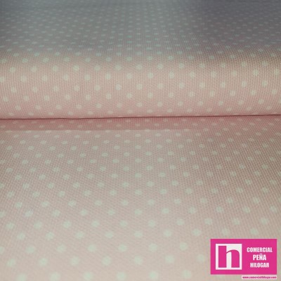 64172-4010 PIQUE ESTAMPADO BERNAL (10)-TOPOS 1.60 M. 170 GR/M2. ALGODON 100% ROSA/BLANCO Venta en piezas de 6.00 M