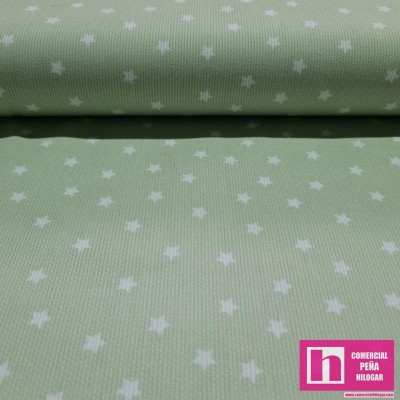 64175-6003 PIQUE ESTAMPADO BERNAL (38)-ESTRELLAS 1.60 M. 170 GR/M2. ALGODON 100% VERDE/BLANCO Venta en piezas de 6.00 M