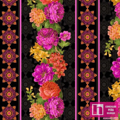 64608 PATCH.AMERICANO OPULENT FLORAL (15) 110 CM. ALGODON 100% NEGRO/ROJO Venta en piezas de 6.80 M