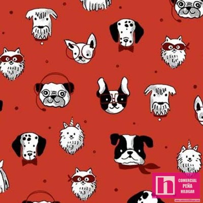 64681 PATCH.AMERICANO BOW-WOW-WOW (08) 110 CM. ALGODON 100% ROJO/NEGRO Venta en piezas de 6.80 M