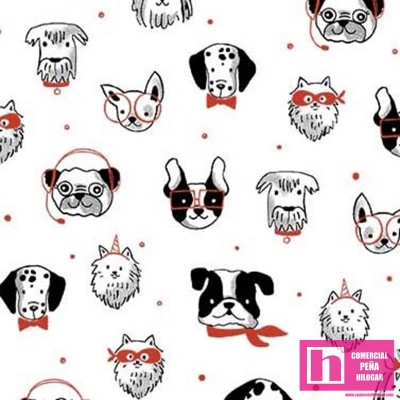 64682 PATCH.AMERICANO BOW-WOW-WOW (09) 110 CM. ALGODON 100% BLANCO/ROJO Venta en piezas de 6.80 M