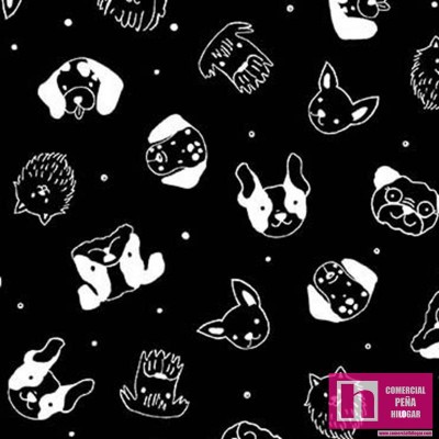 64684 PATCH.AMERICANO BOW-WOW-WOW (11) 110 CM. ALGODON 100% NEGRO/BLANCO Venta en piezas de 6.80 M