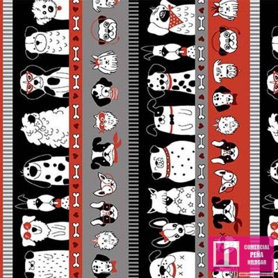 64690 PATCH.AMERICANO BOW-WOW-WOW (17) 110 CM. ALGODON 100% NEGRO/MULTI Venta en piezas de 6.80 M