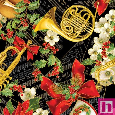 P133-14022M-12 PATCH.AMERICANO CHRISTMAS MUSICAL (01)  110 CM. ALGODON 100% MULTI/METALLIC Venta en piezas de 6.80 M