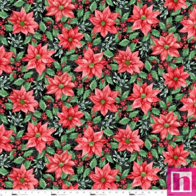 P140-8382-99 PATCH. AMERICANO BLOOMS OF THE HOLIDAY (01) 110 CM. ALGODON 100% NEGRO/ROJO Venta en piezas de 7.00 M
