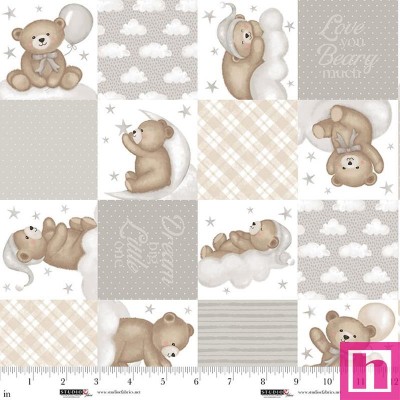 P140-8518-94 PATCH. AMERICANO SLEEPY TEDDY (02) 110 CM. ALGODON 100% BLANCO/GRIS Venta en piezas de 7.00 M