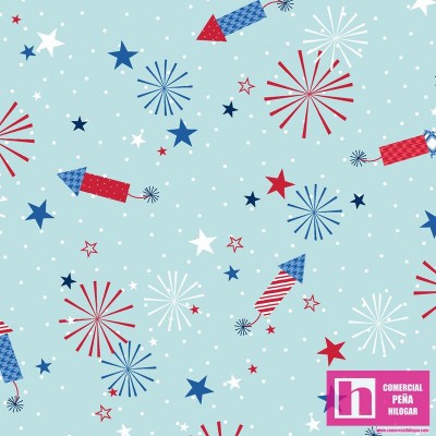 P17-MAS9903-Q PATCH.AMERICANO RED, WHITE AND BLOOM (09) 110CM. ALGODON 100%  AGUA Venta en piezas de 7.00 M