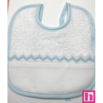 983407-021 BABERO RIZO+PANAMA ALIVIA 19X20 POL 60%-ALG 40% BLANCO/CELESTE VENTA EN BOLSA DE 3 UDS.