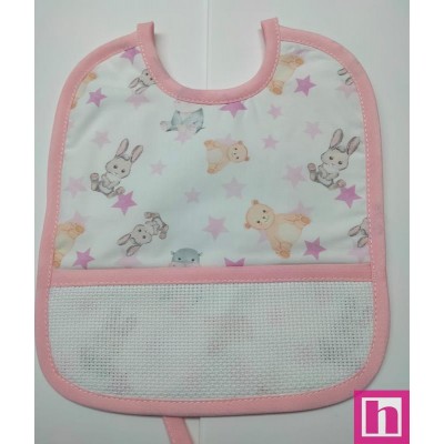 983488-011 BABERO ESTAMPADO+PANAMA MARINA 24X30 POL 60%-ALG 40% VIVO ROSA VENTA EN BOLSA DE 3 UDS.