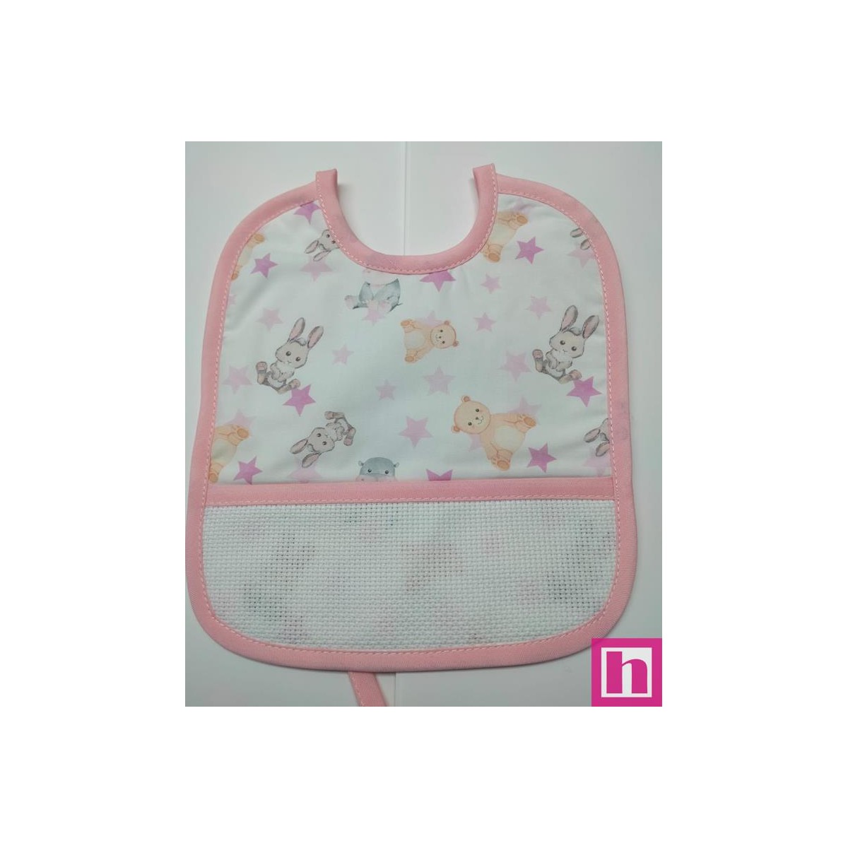 983488-011 BABERO ESTAMPADO+PANAMA MARINA 24X30 POL 60%-ALG 40% VIVO ROSA VENTA EN BOLSA DE 3 UDS.