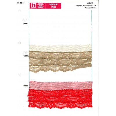 45682 PUNTILLA NYLON FRUNCIDA ANUKA POLIAMIDA 90%-POLIESTER 10%  CAMEL Venta en piezas de 25.00 M