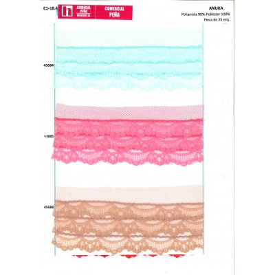 45685 PUNTILLA NYLON FRUNCIDA ANUKA POLIAMIDA 90%-POLIESTER 10%  ROSA Venta en piezas de 25.00 M