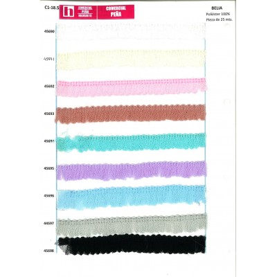 45698 PUNTILLA NYLON FRUNCIDA BELIA POLIESTER 100%  NEGRO Venta en piezas de 25.00 M