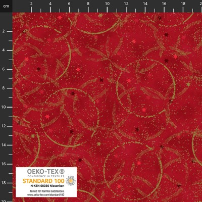 4593-400 PATCH.AMERICANO SNOW CRYSTALS (03) 110 CM. ALGODON 100% ROJO/DORADO METALLIC Venta en piezas de 6.00 M