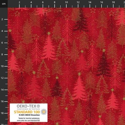 4593-401 PATCH.AMERICANO SNOW CRYSTALS (01) 110 CM. ALGODON 100% ROJO/DORADO METALLIC Venta en piezas de 6.00 M