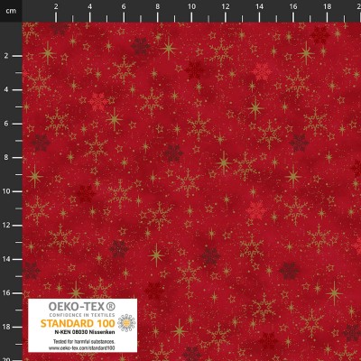 4593-403 PATCH.AMERICANO SNOW CRYSTALS (06) 110 CM. ALGODON 100% ROJO/DORADO METALLIC Venta en piezas de 6.00 M