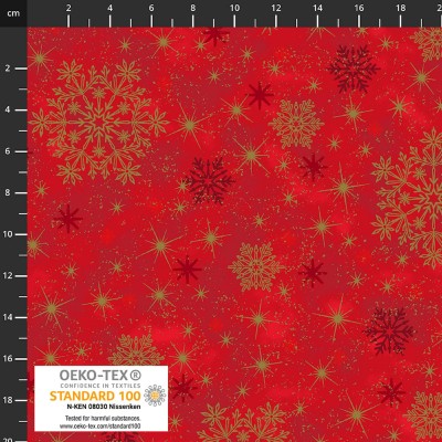 4593-410 PATCH.AMERICANO SNOW CRYSTALS (12) 110 CM. ALGODON 100% ROJO/DORADO METALLIC Venta en piezas de 6.00 M