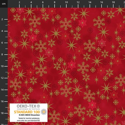 4593-412 PATCH.AMERICANO SNOW CRYSTALS (09) 110 CM. ALGODON 100% ROJO/DORADO METALLIC Venta en piezas de 6.00 M