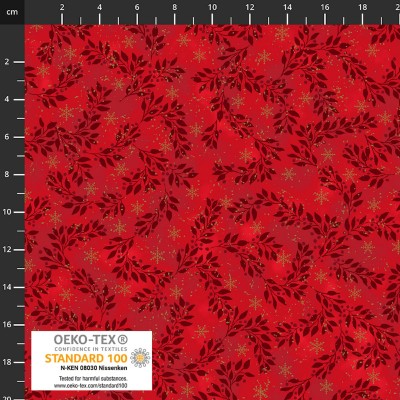 4593-414 PATCH.AMERICANO SNOW CRYSTALS (08) 110 CM. ALGODON 100% ROJO/DORADO METALLIC Venta en piezas de 6.00 M