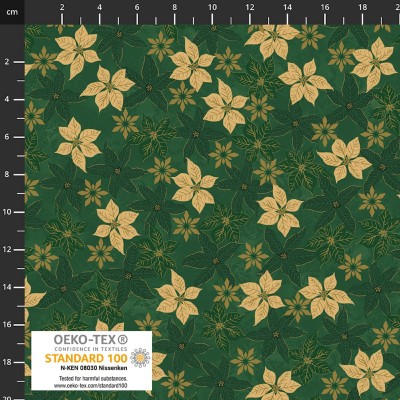 4593-801 PATCH.AMERICANO SNOW CRYSTALS (28) 110 CM. ALGODON 100% VERDE/DORADO METALLIC Venta en piezas de 6.00 M