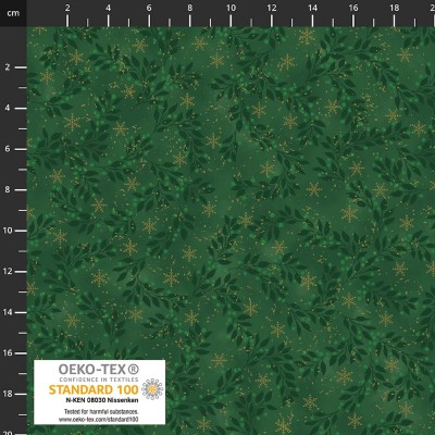 4593-806 PATCH.AMERICANO SNOW CRYSTALS (30) 110 CM. ALGODON 100% VERDE/DORADO METALLIC Venta en piezas de 6.00 M