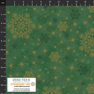 4593-810 PATCH.AMERICANO SNOW CRYSTALS (39) 110 CM. ALGODON 100% VERDE/DORADO METALLIC Venta en piezas de 6.00 M
