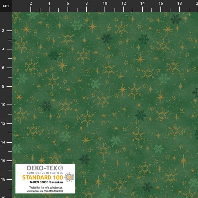 4593-812 PATCH.AMERICANO SNOW CRYSTALS (37) 110 CM. ALGODON 100% VERDE/DORADO METALLIC Venta en piezas de 6.00 M