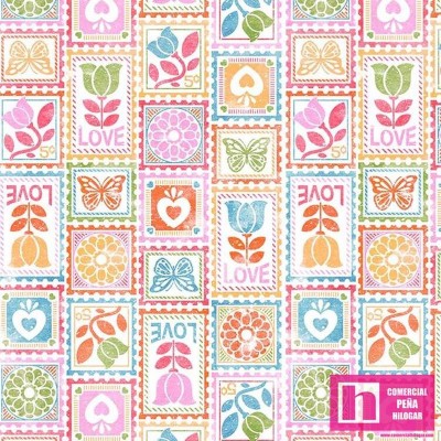 62970 PATCH.AMERICANO LOVE LETTERS (01) 110 CM. ALG 100% BLANCO/ROSA VENTA EN PZAS. DE 6.80 M APRO