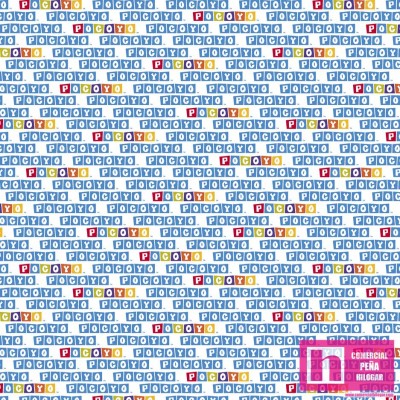 62755 TEJIDO ESTAMPADO POCOYO LOGO (03) 1.50 M. ALGODON 100%. 180 HILOS. AZUL Venta en piezas de 10.00 M