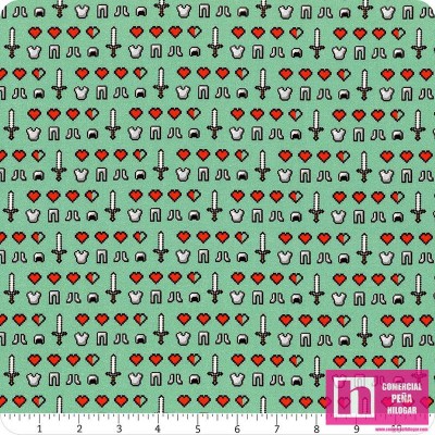 63365 TEJIDO MINECRAFT HEARTS  (02) 110 CM. ALGODON 100% AGUA Venta en piezas de 7.00 M