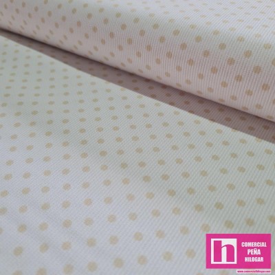 64173-0001 PIQUE ESTAMPADO BERNAL (21)-TOPOS 1.60 M. 170 GR/M2. ALGODON 100% BLANCO/BEIG Venta en piezas de 6.00 M