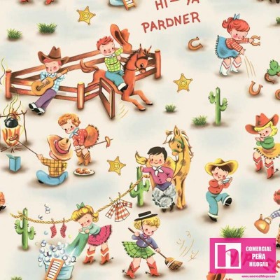 64575 PATCH.AMERICANO ROOTIN TOOTIN (01) 110 CM. ALGODON 100% CREMA/MULTI Venta en piezas de 6.80 M